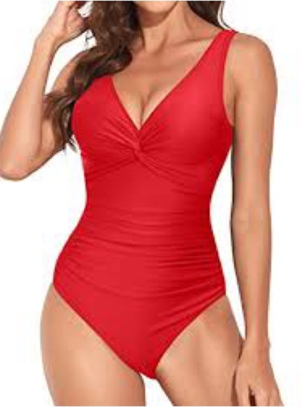 NWT- Holipick Red V-Neck Ruched One-Piece Swimsuit - Women